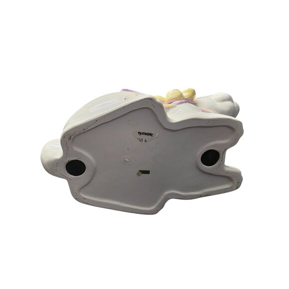 Large Ceramic Bunny Figurine With Floral & Bow Details - Picture 9 of 10